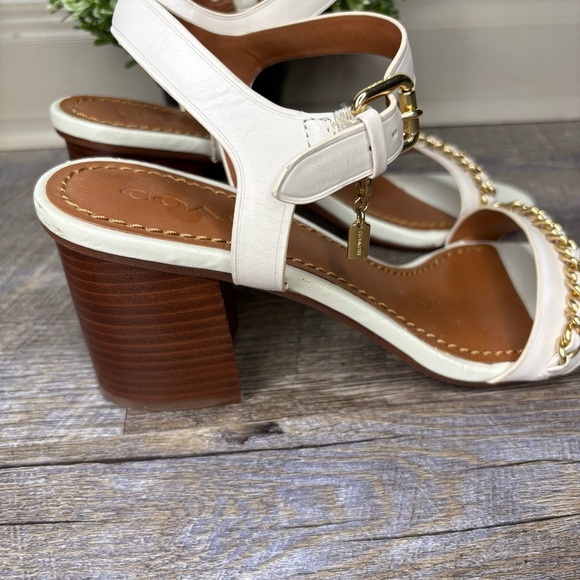 Coach Cream Block Heel Sandals Chain - Picture 2 of 10